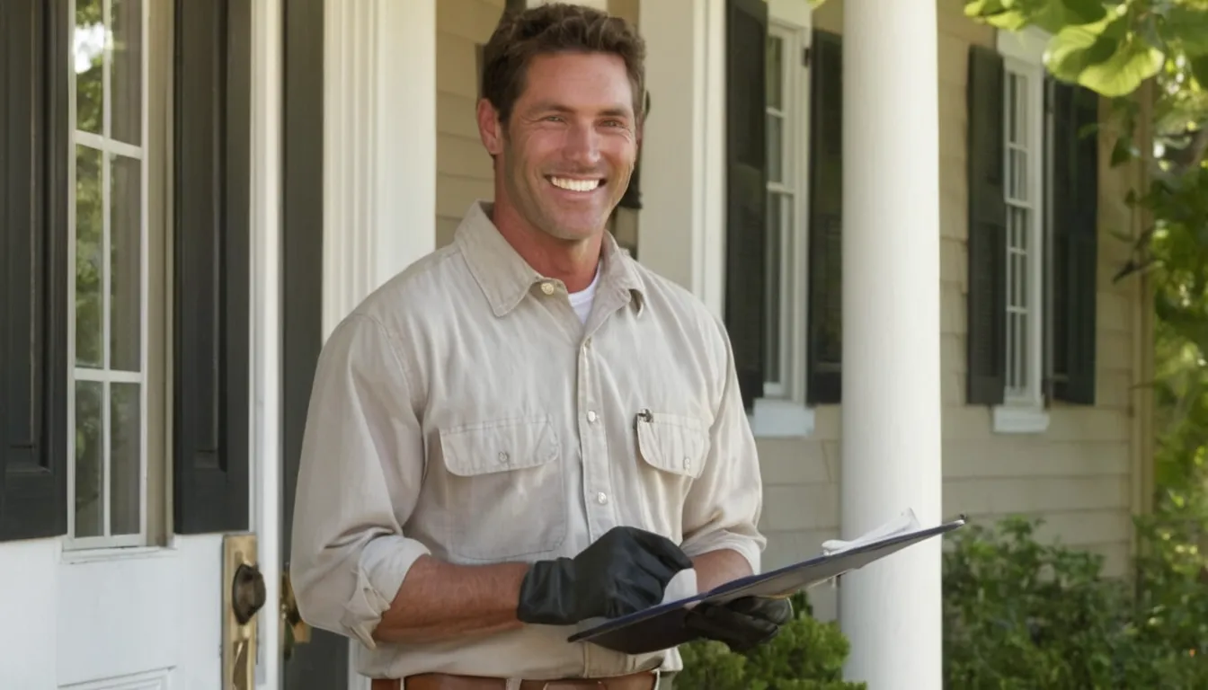Friendly pest control provider talking with a homeowner at the front door of a house in Forest Heights